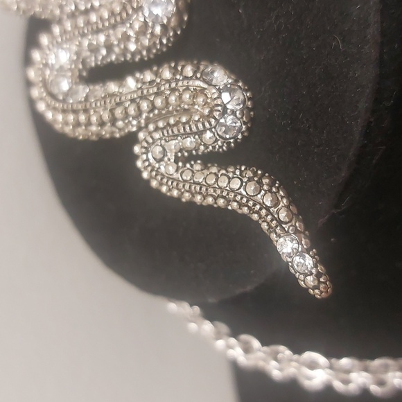 Silvertone Clear Rhinestone Snake Pendant Long Necklace - Picture 6 of 17